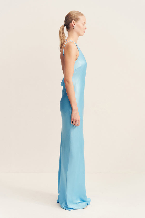 LA LUNE ONE SHOULDER COWL BACK MAXI DRESS - ICEBERG BLUE_S