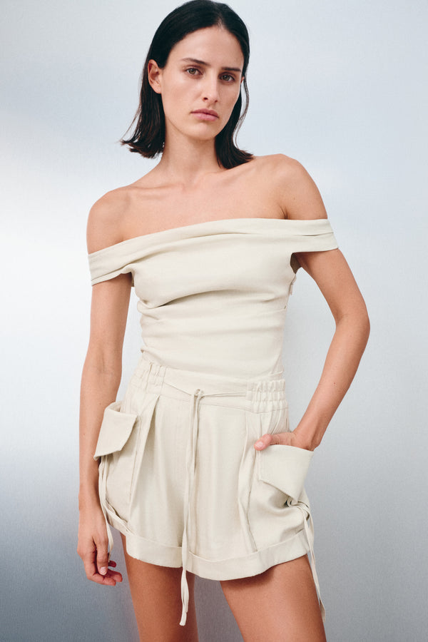 KASBAH OFF SHOULDER TOP - OYSTER