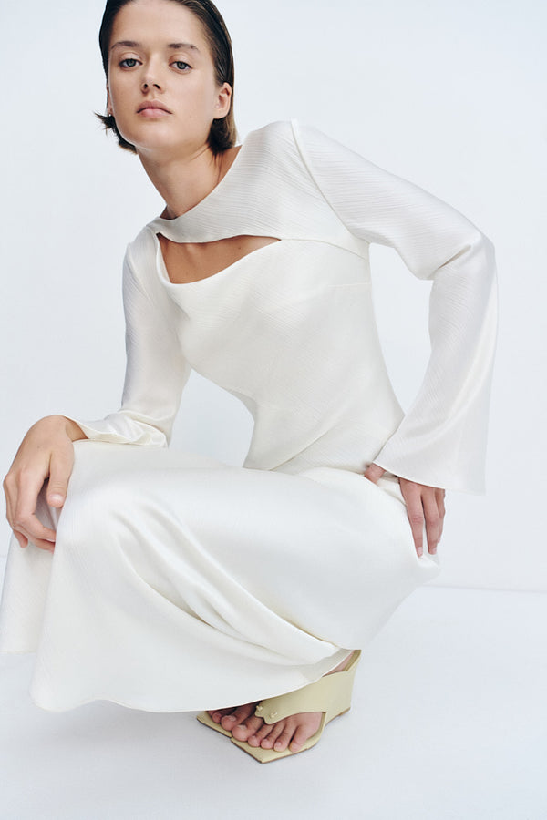 HUXLEY LONG SLEEVE COWL MAXI DRESS - VANILLA