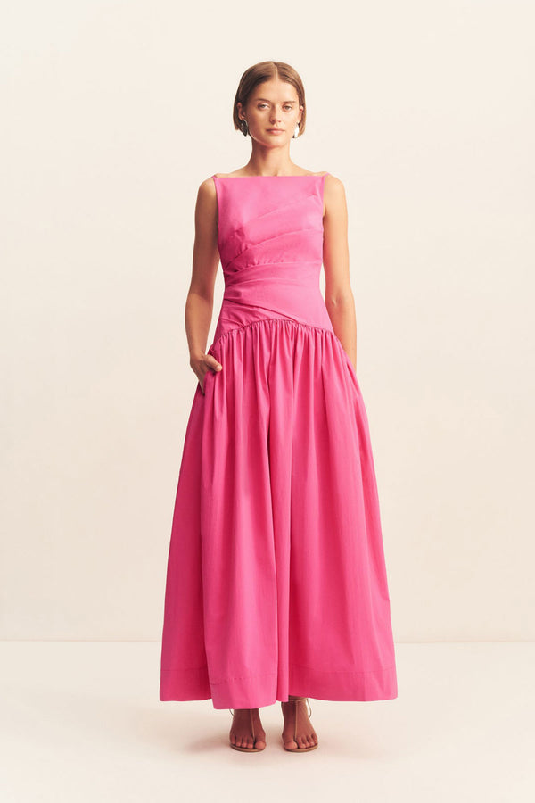 CAMPBELL SQUARE NECK MAXI DRESS - VIVID PINK_F