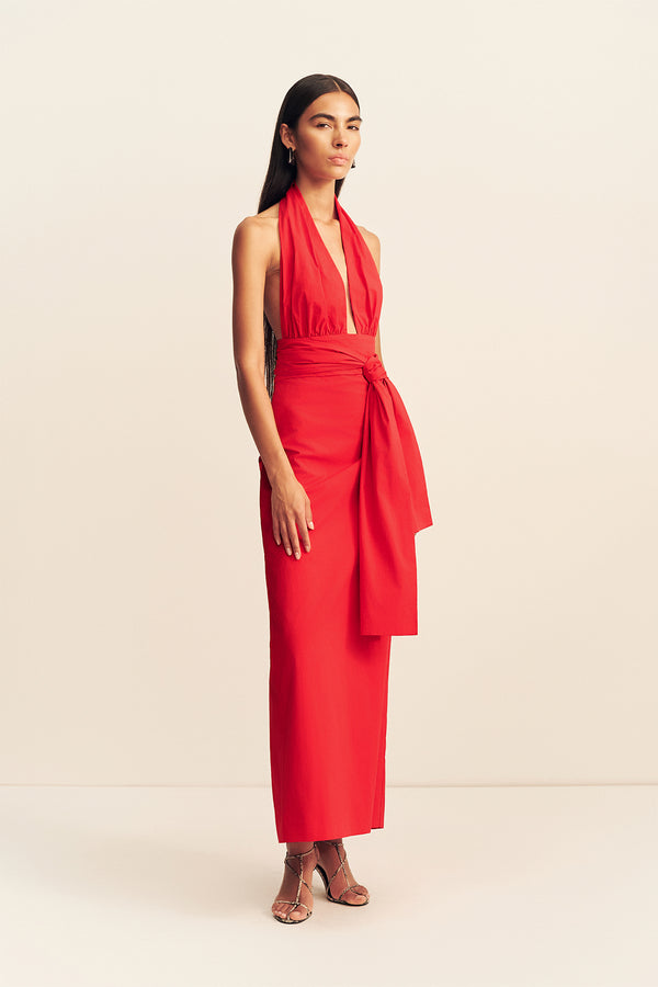 CAMPBELL HALTER PLUNGED MAXI DRESS - GOJI
