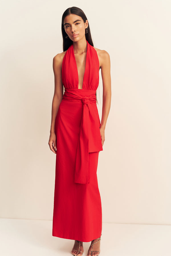 CAMPBELL HALTER PLUNGED MAXI DRESS - GOJI