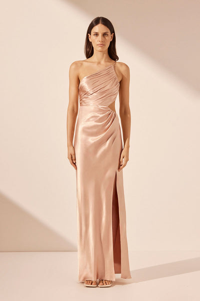 la lune asymmetrical gathered maxi dress desert rose | | Dresses Kay Unger Elliot Stretch bridal mini dresses Colors:Blush Ruched asymmetrical maxi dress