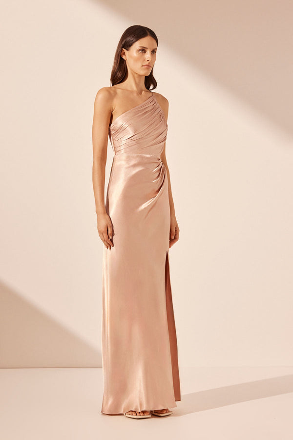 LA LUNE ASYMMETRICAL GATHERED MAXI DRESS - DESERT ROSE_A