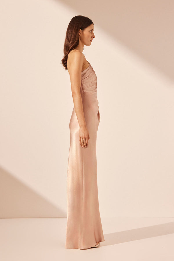 LA LUNE ASYMMETRICAL GATHERED MAXI DRESS - DESERT ROSE_S