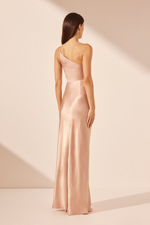 LA LUNE ASYMMETRICAL GATHERED MAXI DRESS - DESERT ROSE_B