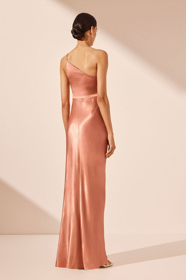 LA LUNE ASYMMETRICAL GATHERED MAXI DRESS - ANTIQUE ROSE_B