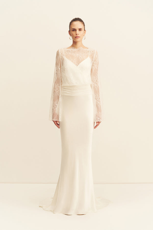 LAMBENT LACE LONG SLEEVE TIE TOP_F