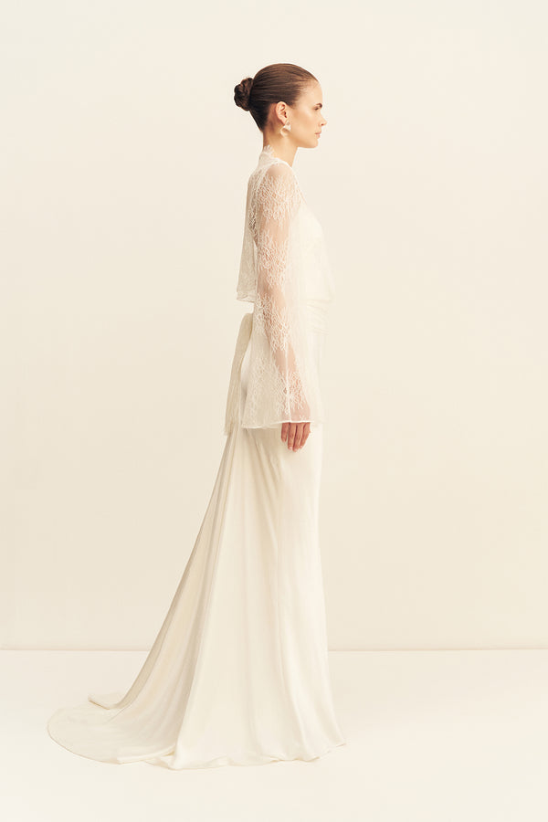 LAMBENT LACE LONG SLEEVE TIE TOP