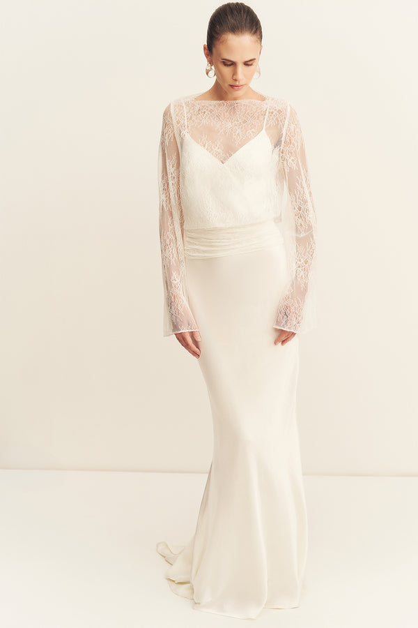 LAMBENT LACE LONG SLEEVE TIE TOP