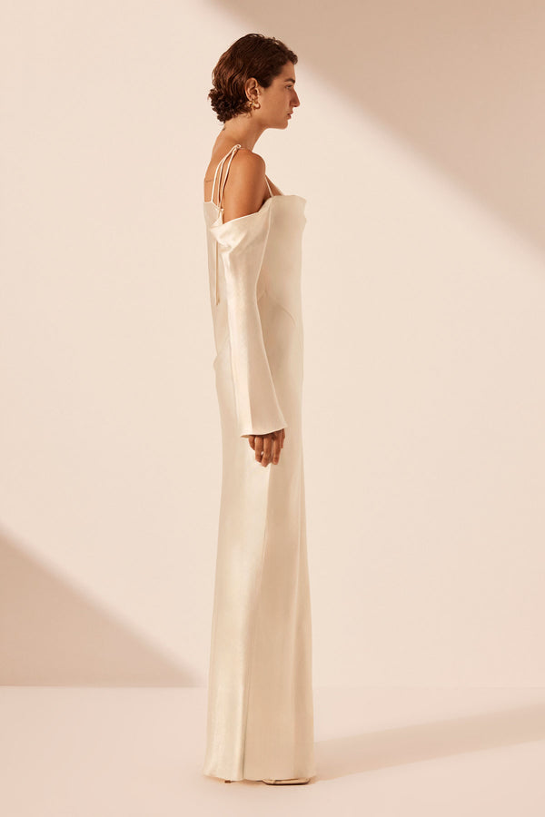 LA LUNE ASYMMETRICAL LONG SLEEVE MAXI DRESS | CREAM | DRESSES | SHONA JOY Shona Joy LA LUNE ASYMMETRICAL LONG SLEEVE MAXI DRESS | CREAM | DRESSES | SHONA JOY Shona Joy