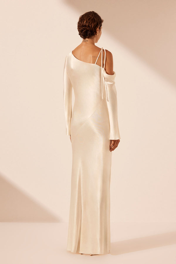 LA LUNE ASYMMETRICAL LONG SLEEVE MAXI DRESS - CREAM_B