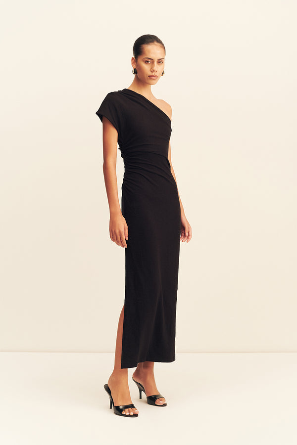 BEAU ASYMMETRICAL MIDI DRESS - BLACK