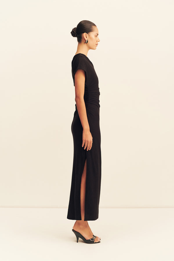 navy blue dress for baby girl Beau Asymmetrical Midi Dress | Black | Dresses