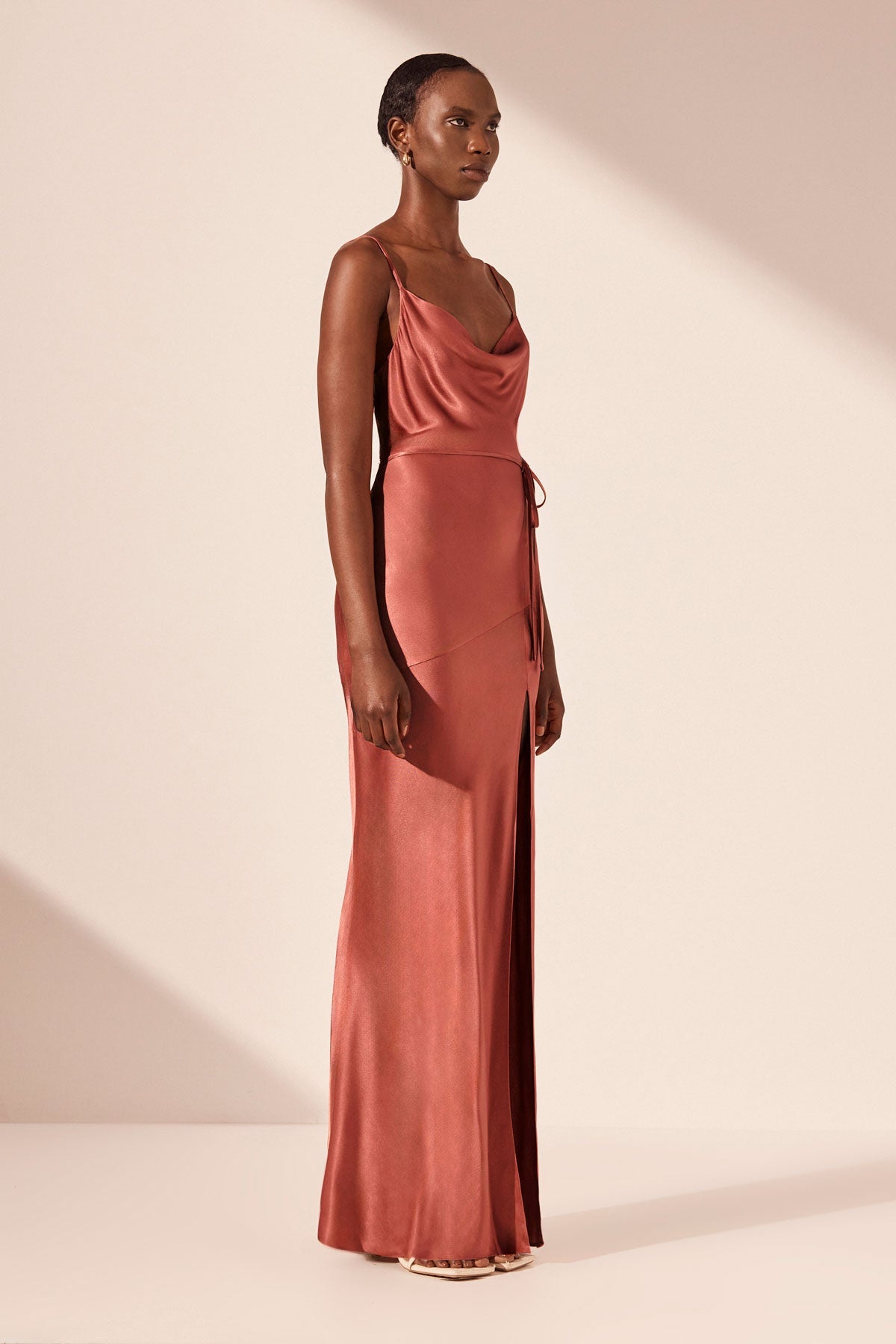 La Lune Bias Cowl Maxi Dress Terracotta Dresses Shona Joy