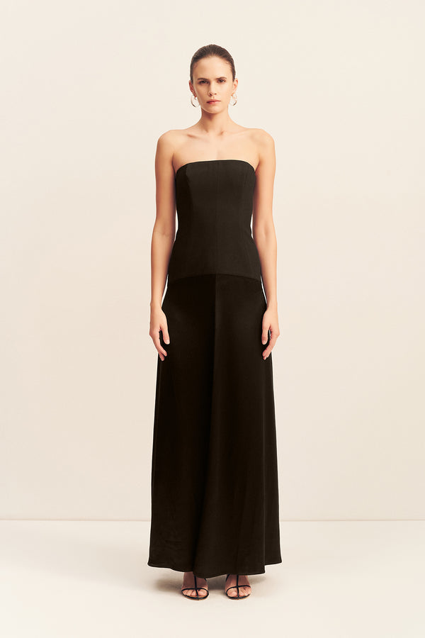 ADRI STRAPLESS PANELLED MAXI DRESS | BLACK | DRESSES