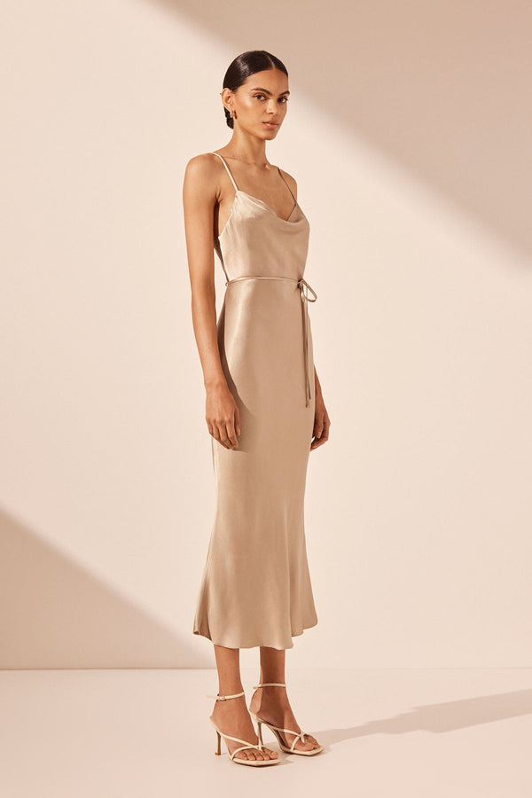 LA LUNE BIAS COWL MIDI DRESS - GOLD_A