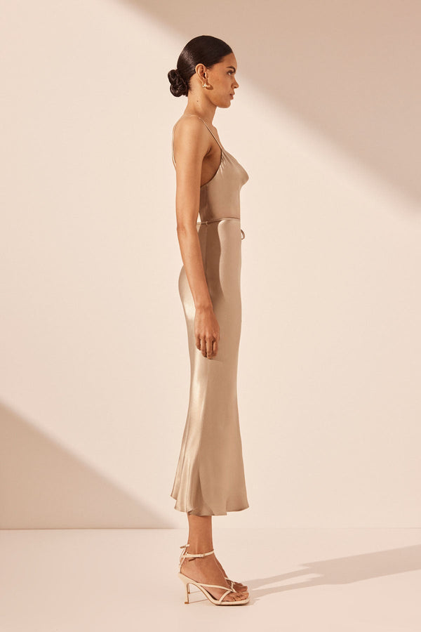 LA LUNE BIAS COWL MIDI DRESS - GOLD_S