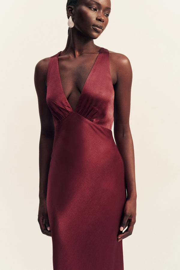 ELIA PLUNGED CROSS BACK MAXI DRESS - SHIRAZ