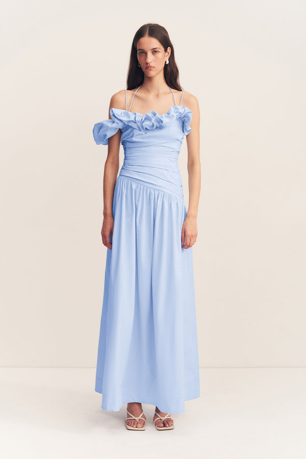 MAIORI BUBBLE SLEEVE MAXI DRESS - CORNFLOWER BLUE_F