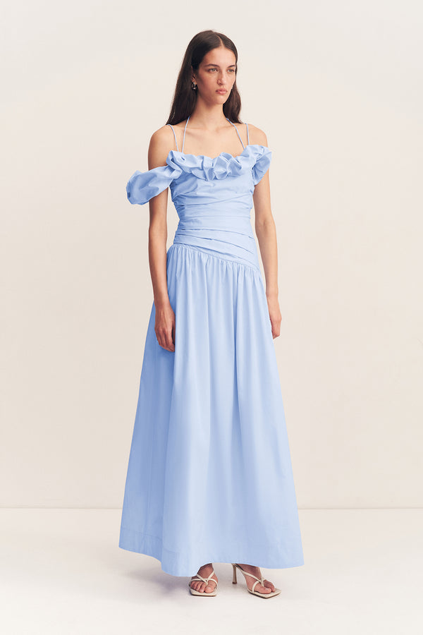 MAIORI BUBBLE SLEEVE MAXI DRESS - CORNFLOWER BLUE_A
