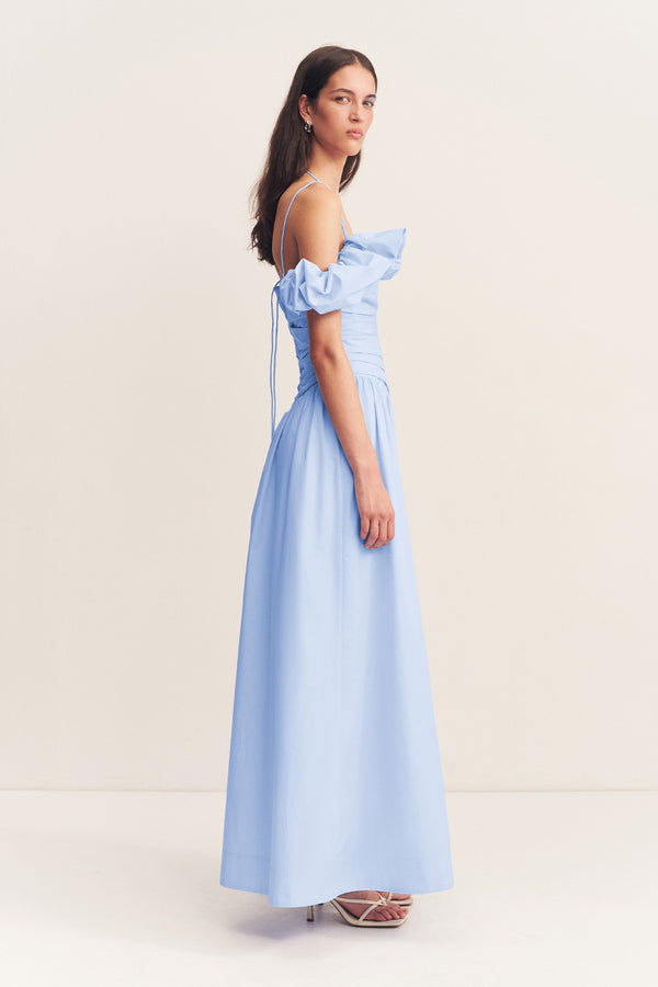 MAIORI BUBBLE SLEEVE MAXI DRESS - CORNFLOWER BLUE_S