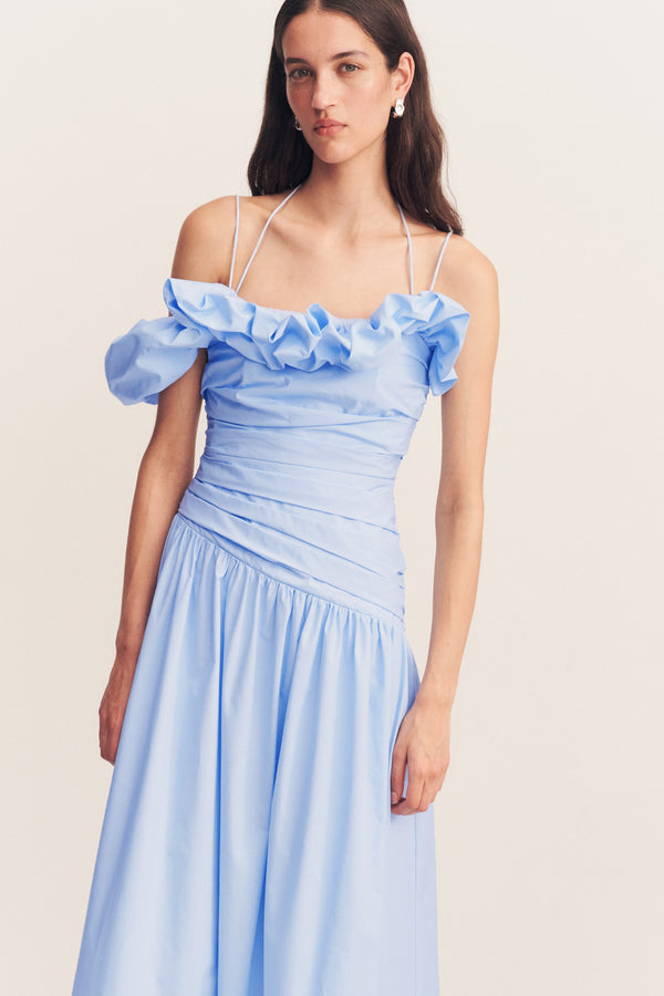 MAIORI BUBBLE SLEEVE MAXI DRESS - CORNFLOWER BLUE_D