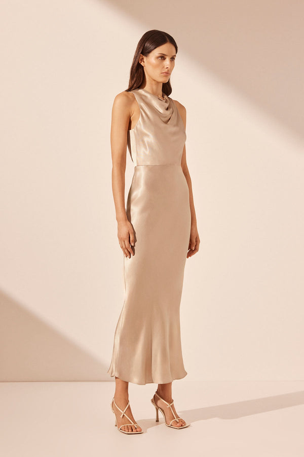 LA LUNE HIGH NECK MIDI DRESS - GOLD_A