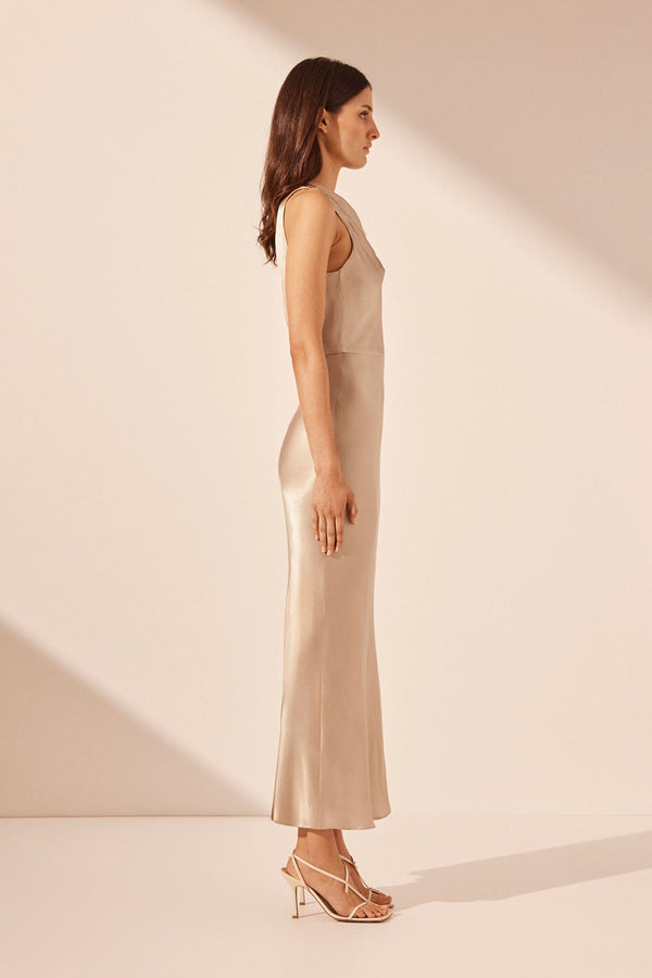 LA LUNE HIGH NECK MIDI DRESS - GOLD_S
