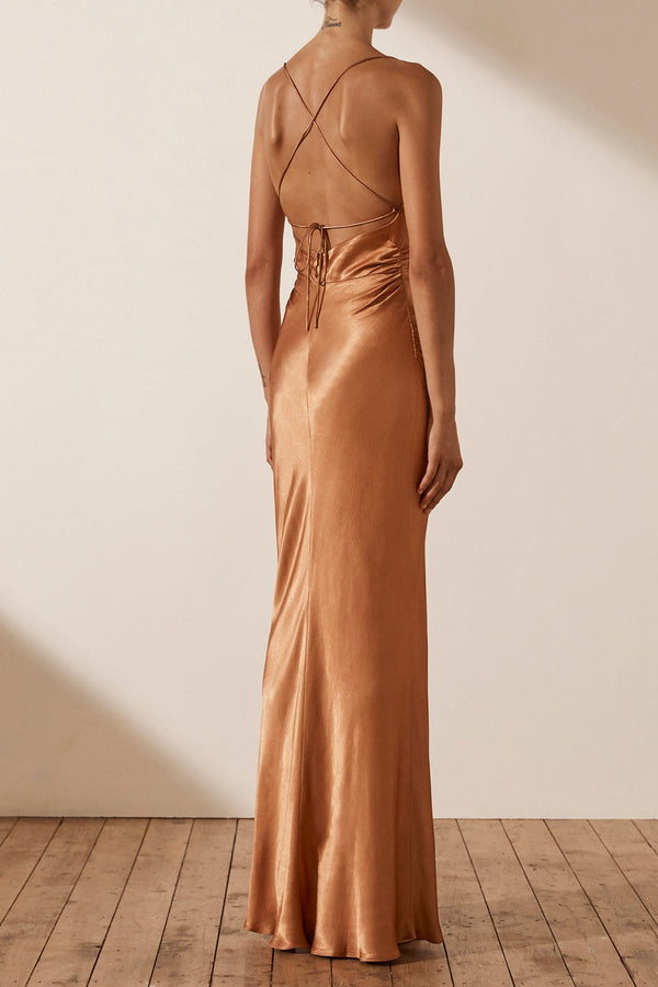 LA LUNE LACE BACK MAXI DRESS - COPPER_B