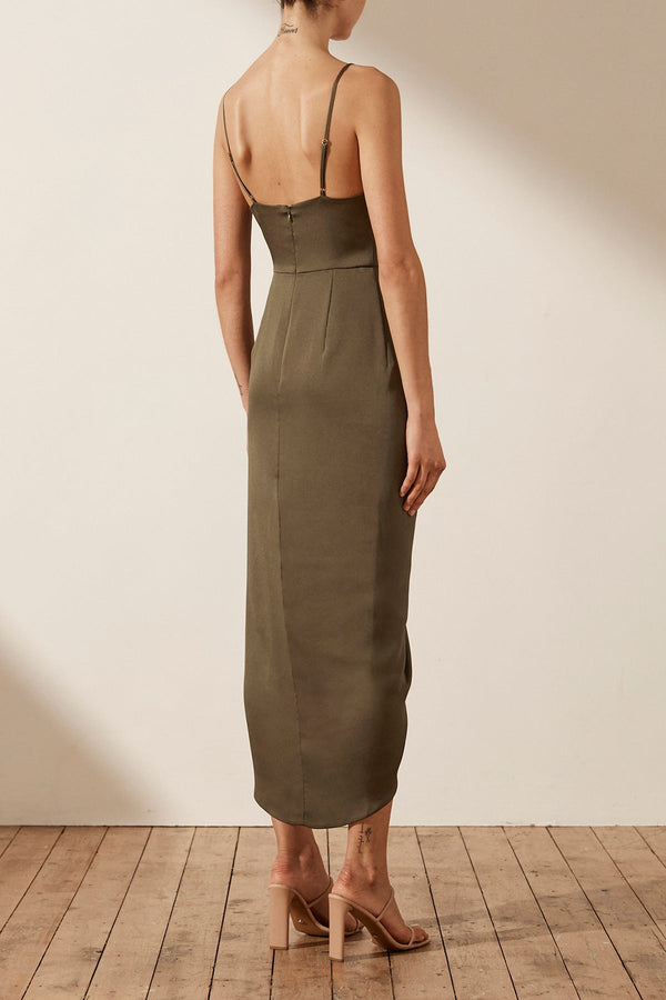 LUXE TIE FRONT COCKTAIL DRESS - PINE_B