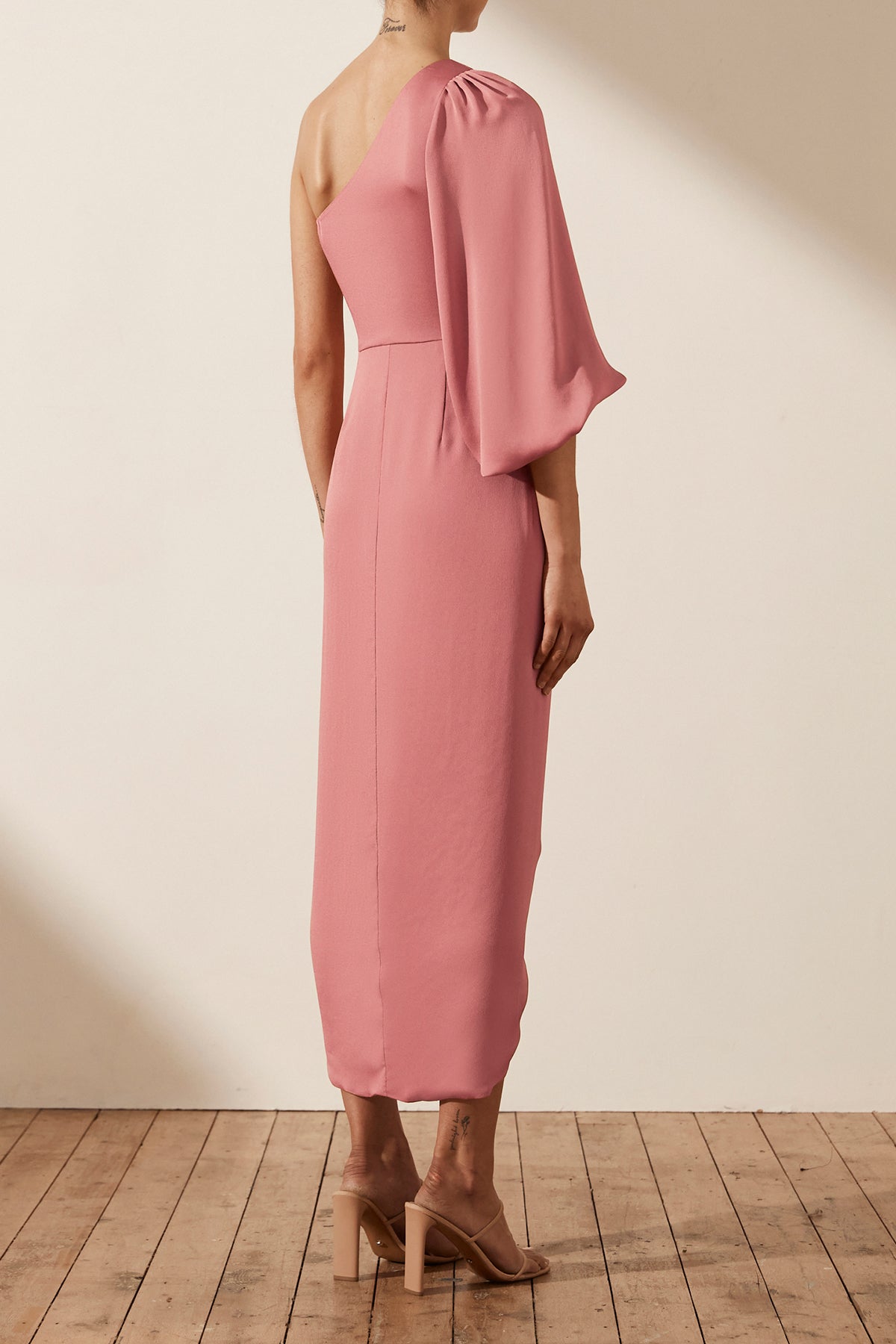 Luxe Tie Front One Shoulder Dress, Rose, Dresses