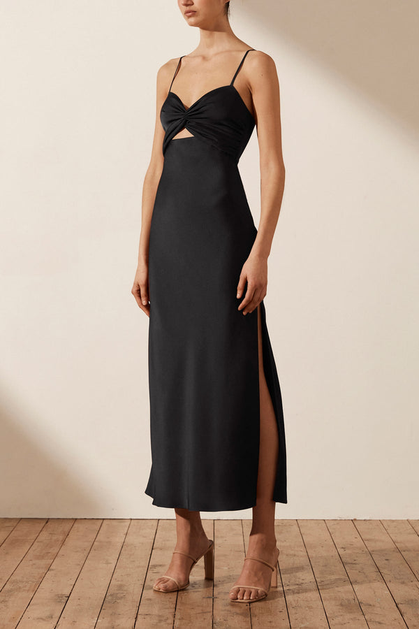LUXE TWIST FRONT SLEEVELESS MIDI DRESS - ONYX_A