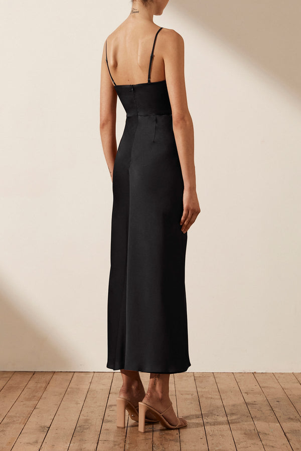 LUXE TWIST FRONT SLEEVELESS MIDI DRESS - ONYX_B