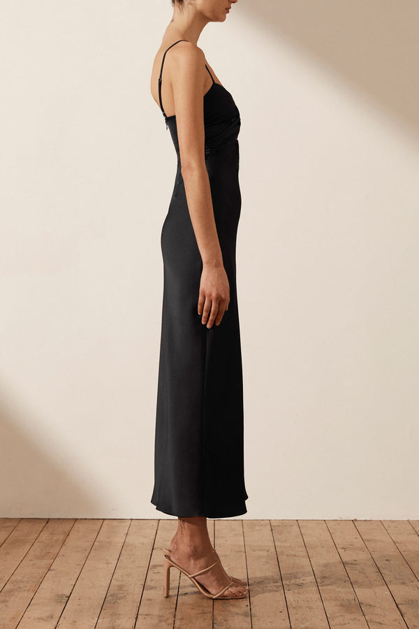 LUXE TWIST FRONT SLEEVELESS MIDI DRESS - ONYX_S