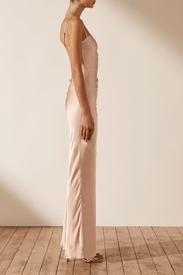 LA LUNE RUCHED MAXI DRESS - DESERT ROSE_S