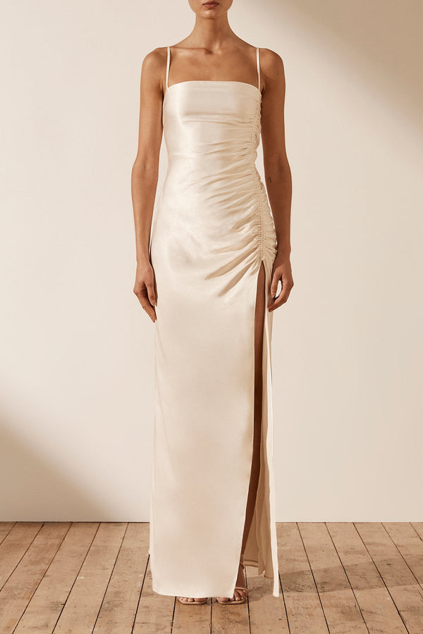 LA LUNE RUCHED MAXI DRESS - CREAM_F