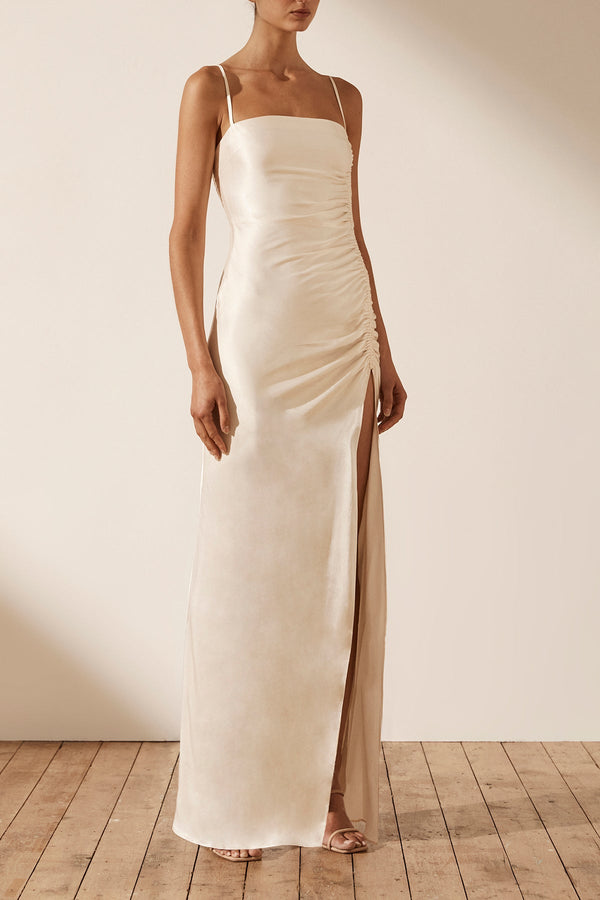LA LUNE RUCHED MAXI DRESS - CREAM_A