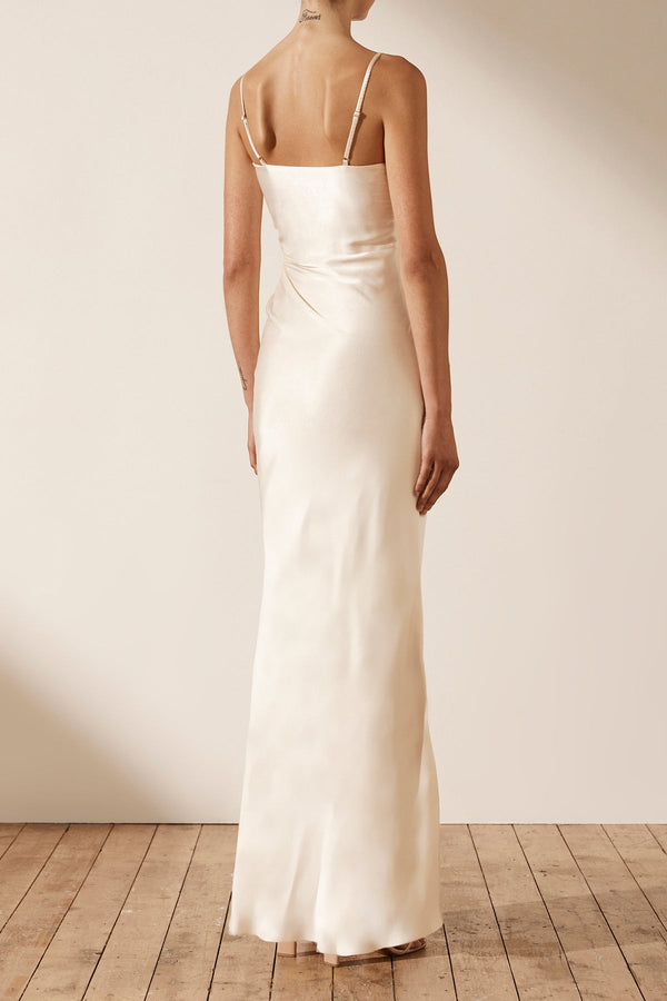 LA LUNE RUCHED MAXI DRESS - CREAM_B