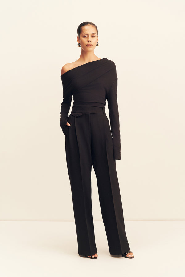 IRENA HIGH WAISTED TAILORED PANT - BLACK_F
