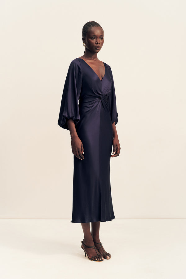 LUMIERE KNOT FRONT MIDI DRESS - NIGHT SKY