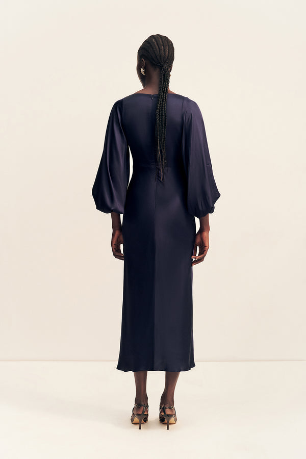 LUMIERE KNOT FRONT MIDI DRESS - NIGHT SKY