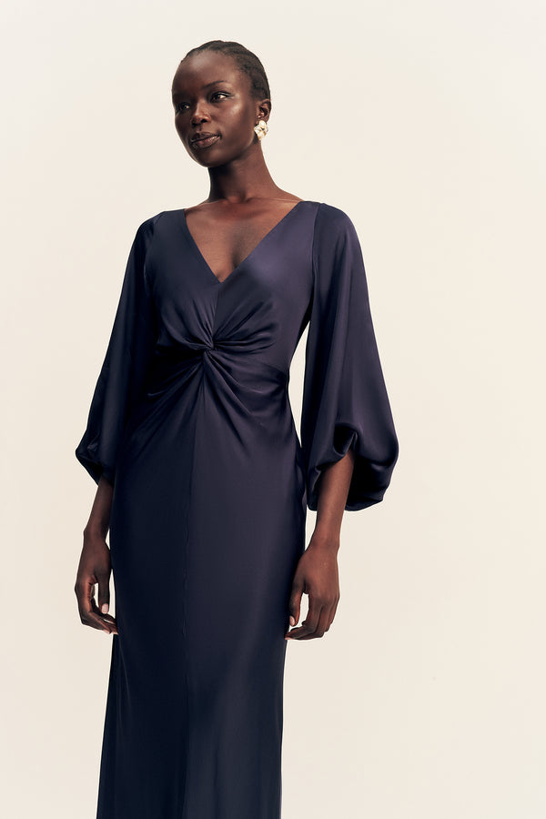 LUMIERE KNOT FRONT MIDI DRESS - NIGHT SKY