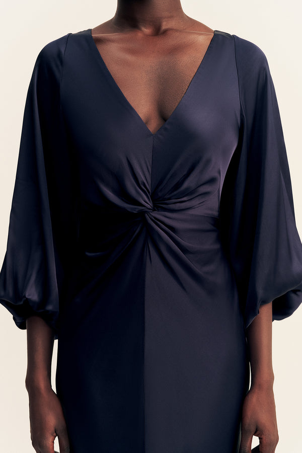 LUMIERE KNOT FRONT MIDI DRESS - NIGHT SKY