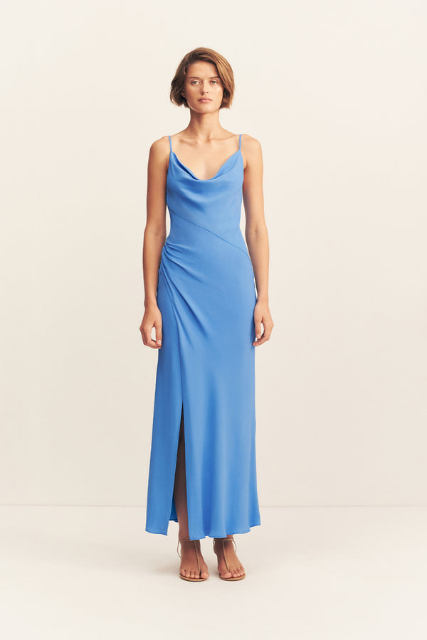 PIERCE COWL NECK MIDI DRESS - SONIC BLUE_F