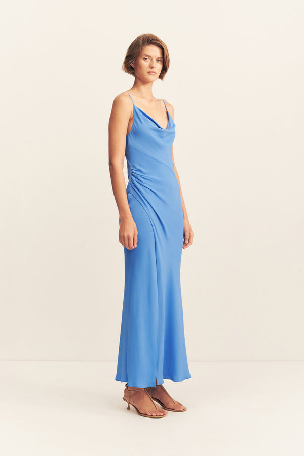 PIERCE COWL NECK MIDI DRESS - SONIC BLUE_A