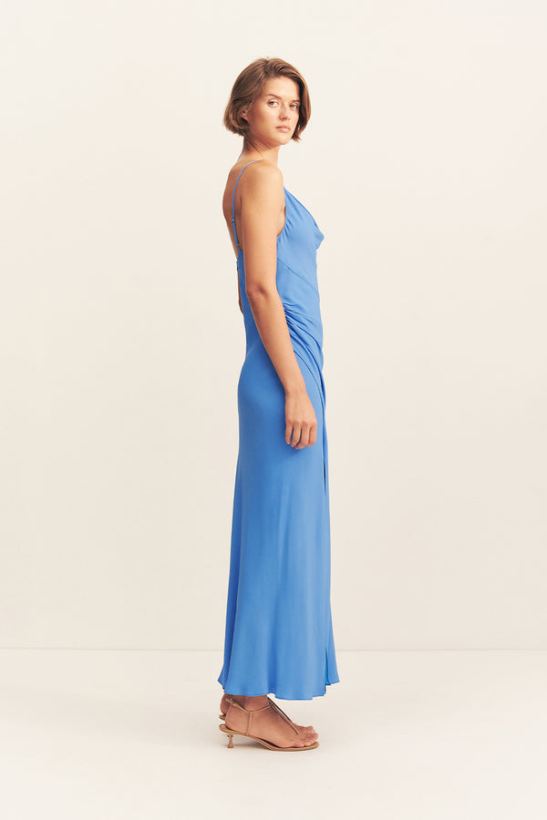 PIERCE COWL NECK MIDI DRESS - SONIC BLUE_S