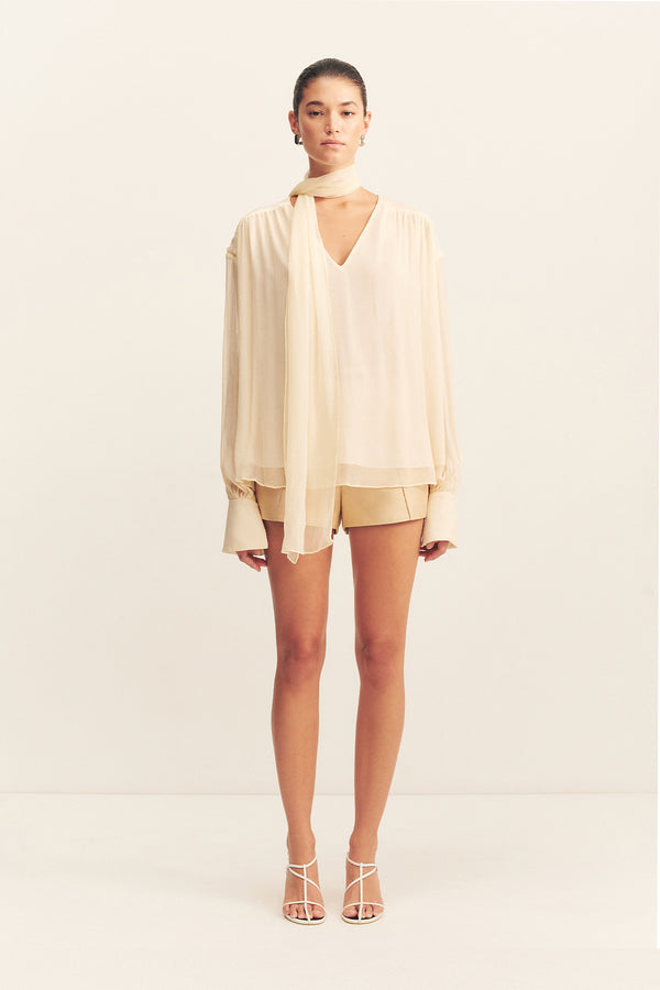 CLEMENCE SCARF BLOUSE - CREAM_F