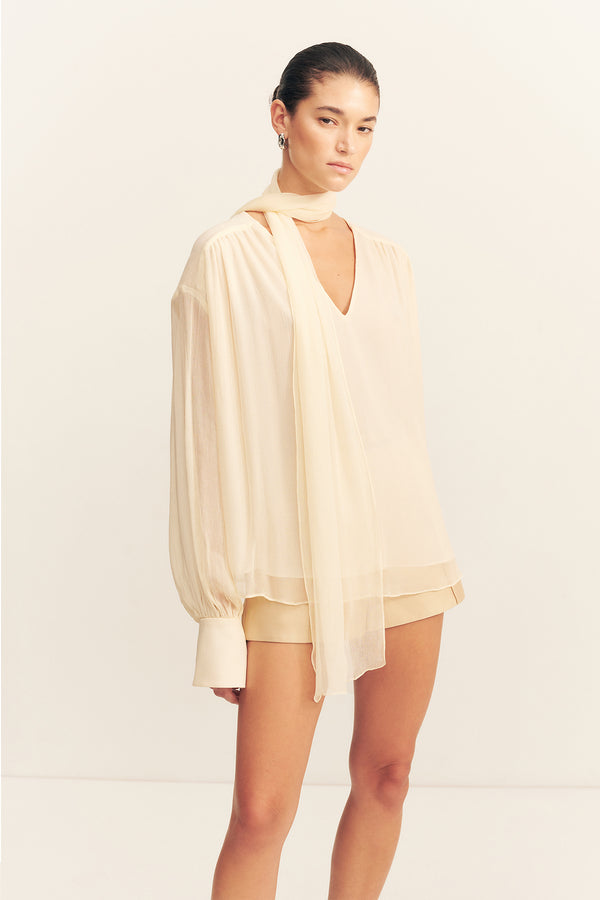 CLEMENCE SCARF BLOUSE - CREAM_D