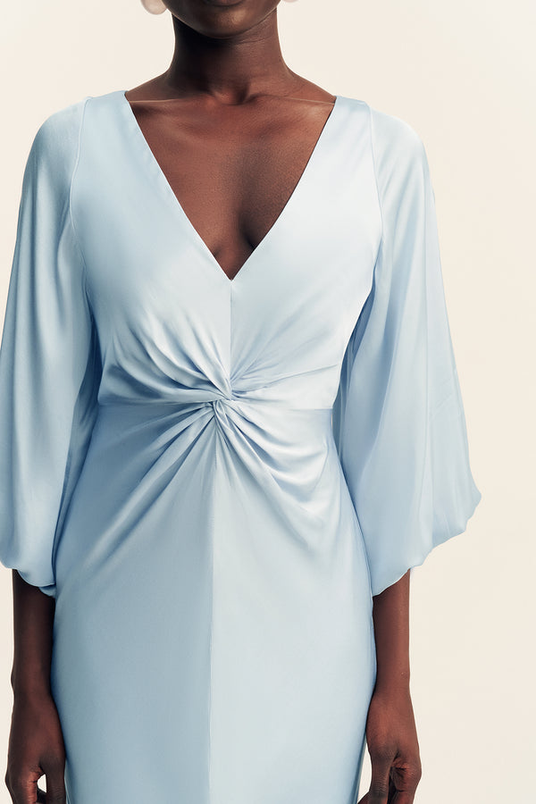 LUMIERE KNOT FRONT MIDI DRESS - CLOUD DRIFT